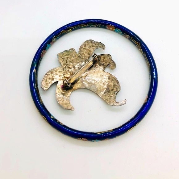 Vintage Blue Floral Cloisonné Bracelet & Brooch - Picture 2 of 6